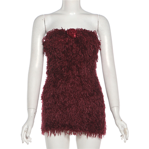 Элегантное короткое платье с 3D цветами и мехом, без бретелек, для зимы и весны, сексуальное, для выпускного вечера - Product Image 5