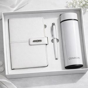 Custom Logo A5 PU Leather Notebook <b>Pen</b> & Vacuum Flask Gift Set, Luxury Corporate Business <b>Box</b> for Clients - Product Image 2