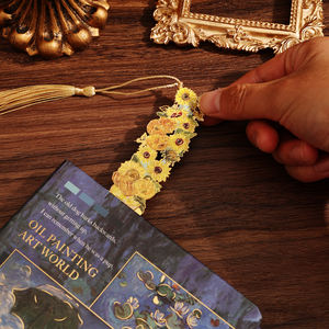 Imopa 1 buah pembatas buku logam bunga matahari dengan rumbai Van Gogh melukis tanda buku untuk siswa guru hadiah kelulusan - Product Image 2