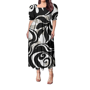 Impression à la demande polynésienne Samoa <span class=keywords><strong>tatouage</strong></span> conception robe à froufrous à manches courtes été Stretch longue robe pour robes de soirée île porter - Product Image 3