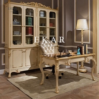 Meubles de bureau de luxe français, table de bureau en bois massif sculptée à la main, bureau de direction