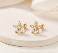 Muweike Boucles d'oreilles clous tendance en argent sterling 925 vermeil avec zircon et motif étoile à cinq branches pour femme, bijoux raffinés
