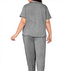 Women Customizable Breathable High Quality Pajama Set Short Sleeve V Neck Sleepwear Two Piece Lounge Set Knitted Jersey Homewear - Product Image 5