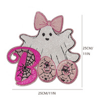 Parche Termoadhesivo de Lentejuelas con Diseño de Fantasma Boo, Lazo Rosa Grande, Fantasma Adorable y Telaraña, para Ropa de Mujer, Halloween