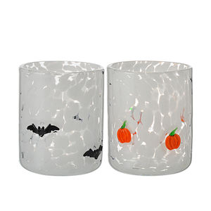 白いフレックス印刷大きなジュース水アイコンを飲むメガネカップ空のガラスキャンドルジャーパンプキンバット付きハロウィーンデコレーション - Product Image 4