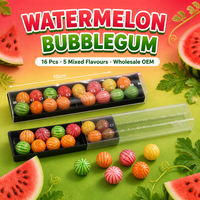 Vente en gros de boules de chewing-gum à la pastèque, saveurs fruitées assorties, en boîte tiroir mince, pour fêtes d'anniversaire d'enfants