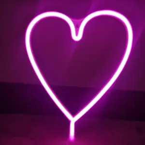 Mais recentes vendidos dia dos namorados forma de coração neon luzes led sinal