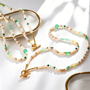 Collar de cuentas estilo bohemio para mujer con perlas de imitación y cierre de palanca chapado en oro, joyería de moda de forma redonda - Product Image 3