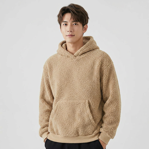 men <b>sherpa</b> zip hoodie with high pile <b>sherpa</b> <b>fabric</b> private label service for seasonal retail inventory - Product Image 1