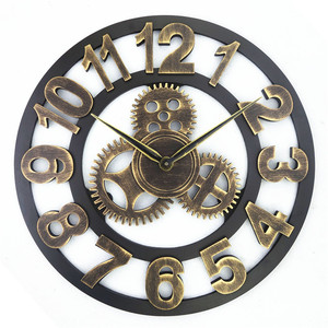 <span class=keywords><strong>Orologio</strong></span> da parete con <span class=keywords><strong>ingranaggi</strong></span> retrò in legno Color nero e oro Vintage di tutte le dimensioni normali - Product Image 4