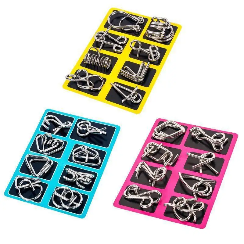 8Pcs/Set Metal Montessori Puzzle Children Adults Interactive Game Reliever Educational Toys Wire IQ Mind Brain Teaser Puzzles