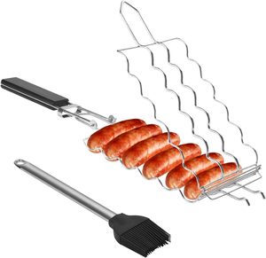Outil de grillade électrique multifonctionnel en acier inoxydable, panier de cuisson pour saucisses et jambon, pince de cuisson en plastique anti-brûlure pour le camping en plein air - Product Image 1