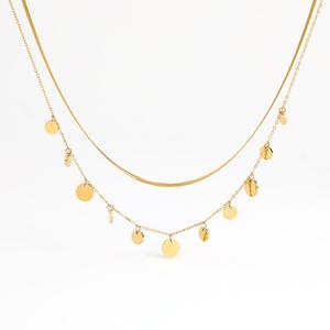 Collar de Cadena de Serpiente de Acero Inoxidable Chapado en Oro de 18K de Moda para Mujer con Colgante de Disco de Perla y Diseño en Capas - Product Image 5