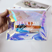 Bolsa de embalaje de PVC transparente láser personalizada de lujo con cremallera, bolsa holográfica reutilizable con cierre de cremallera para ropa, impresión de bolsas de plástico Ziplock