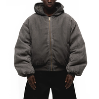 Blouson aviateur court en nylon délavé épais et chaud pour l'hiver, avec capuche rembourrée en coton et en velours côtelé réversible