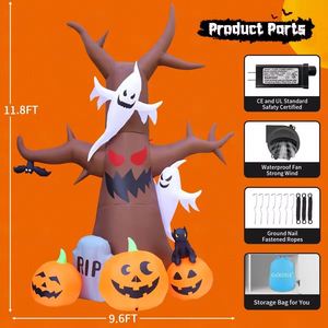 Décorations gonflables d'Halloween personnalisées de 3,6 m : Arbre mort effrayant, citrouille, fantôme, pierre tombale avec LED intégrées pour fêtes en extérieur et en intérieur, idéal pour le jardin - Product Image 6
