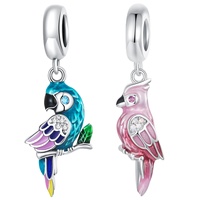 Pendentifs en argent sterling 925 en forme de perroquet rose, breloques mignonnes en forme d'oiseau, perles pour femmes, accessoires originaux pour bracelets et colliers DIY BSC971