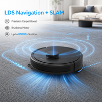 Robot Vacuum Cleaner dan Mop Pintar LDS SLAM 8000Pa 2.4GHz WiFi Carpet Boost Motor Tanpa Sikat Tangki Air 210mL Tempat Sampah