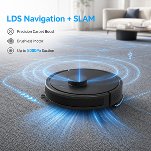 Aspirateur robot intelligent et serpillière LDS SLAM 8000Pa avec WiFi 2,4 GHz, fonction Carpet Boost, moteur sans balais, réservoir d'eau de 210 ml et bac à poussière - Product Image 3