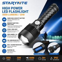 Lampe torche LED zoomable STARYNITE 3000LM, rechargeable USB-C RGB, tactique, fonction mémoire, IP65, en aluminium, vente en gros