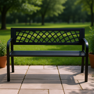 Banco de jardín metálico para exteriores de 46 pulgadas con respaldo y reposabrazos para parques, patio, porche delantero, diseño contemporáneo - Product Image 2