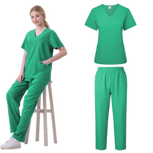 Women's Scrub Suit Light Blue V Neck Short Sleeve Top And Pants Set For Hospital Pharmacy Veterinary Dental Workwear - Product Image 5