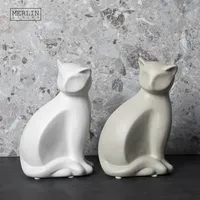 Merlin Patung Hewan Kucing Keramik, Hiasan Kabinet Patung Binatang Hidup Patung Seni Berlian Imitasi Online untuk Dekorasi Rumah