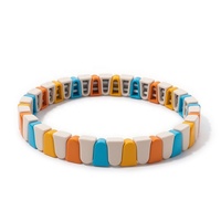 Nouveau Bracelet Élastique Perlé en Forme Géométrique Plaqué Or avec Émail, Modèle 2026, pour Femme, Usage Quotidien