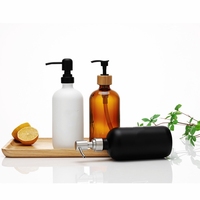 Botol pompa kaca Losion Matte bahu bulat 100ml 200ml 300ml 500ml warna cokelat buram dengan tutup bambu