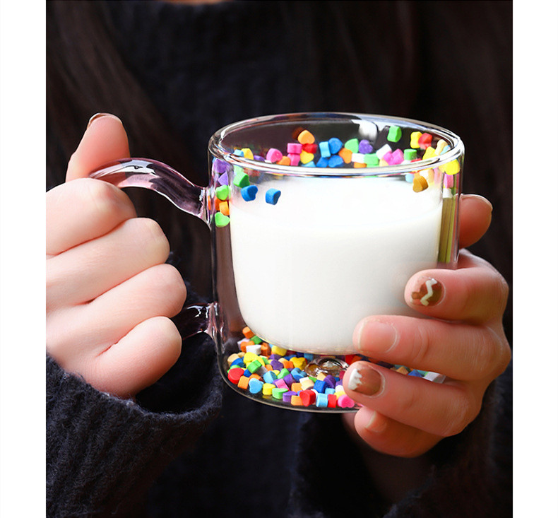 Wholesale Ins Hot Sales Flow Sand Cup Lovely Cup Double-layer Glass Water Mug Creative Gift For Girls
