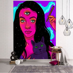 Hippie mur grande <span class=keywords><strong>tapisserie</strong></span> tenture murale psychédélique fumée Cool fille Art mystique Kawaii chambre décor Mandala Yoga pique-nique tapis feuille - Product Image 4
