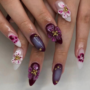 Luxe <span class=keywords><strong>Faux</strong></span> Ongles Fleur Conception 3d Cristal Mélange Bâton Presse sur Ongles En Gros Avec Diamants Nail Art Décoration - Product Image 1