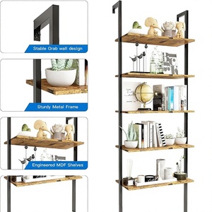 Étagère murale industrielle à 5 niveaux en bois, bibliothèque de 70,8 pouces, mobilier moderne pour la maison et le bureau - Product Image 5