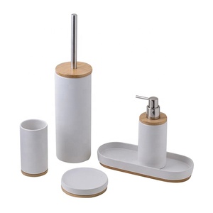 BX New Manufacturer <strong>White</strong> Modern Ceramic and Bamboo Bathroom Set <strong>Bath</strong> <strong>Tray</strong> with Bamboo Base - Product Image 1
