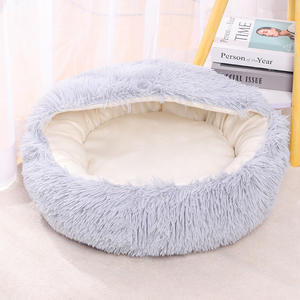 Großhandel süßes rundes Katzen bett mit weichem Kissen Wasch barer Plüsch und Baumwolle für kleine Haustiere im Innenbereich Festes Muster für den Winter - Product Image 6