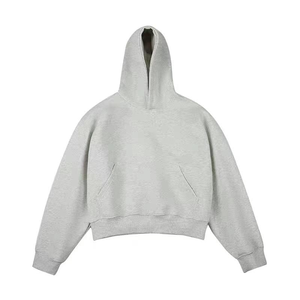 FLOWORA Unisex Boxy Crop Hoodie Solid Color Casual <b>Sweatshirt</b> Hooded Pocket Design French Terry Knitted Autumn Wear - Product Image 4