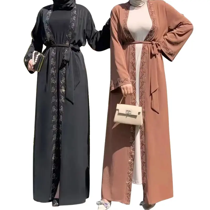 Хит продаж, модная Исламская одежда на Ближнем Востоке, однотонное женское платье с длинным рукавом и поясом, абайское скромное Макси-платье