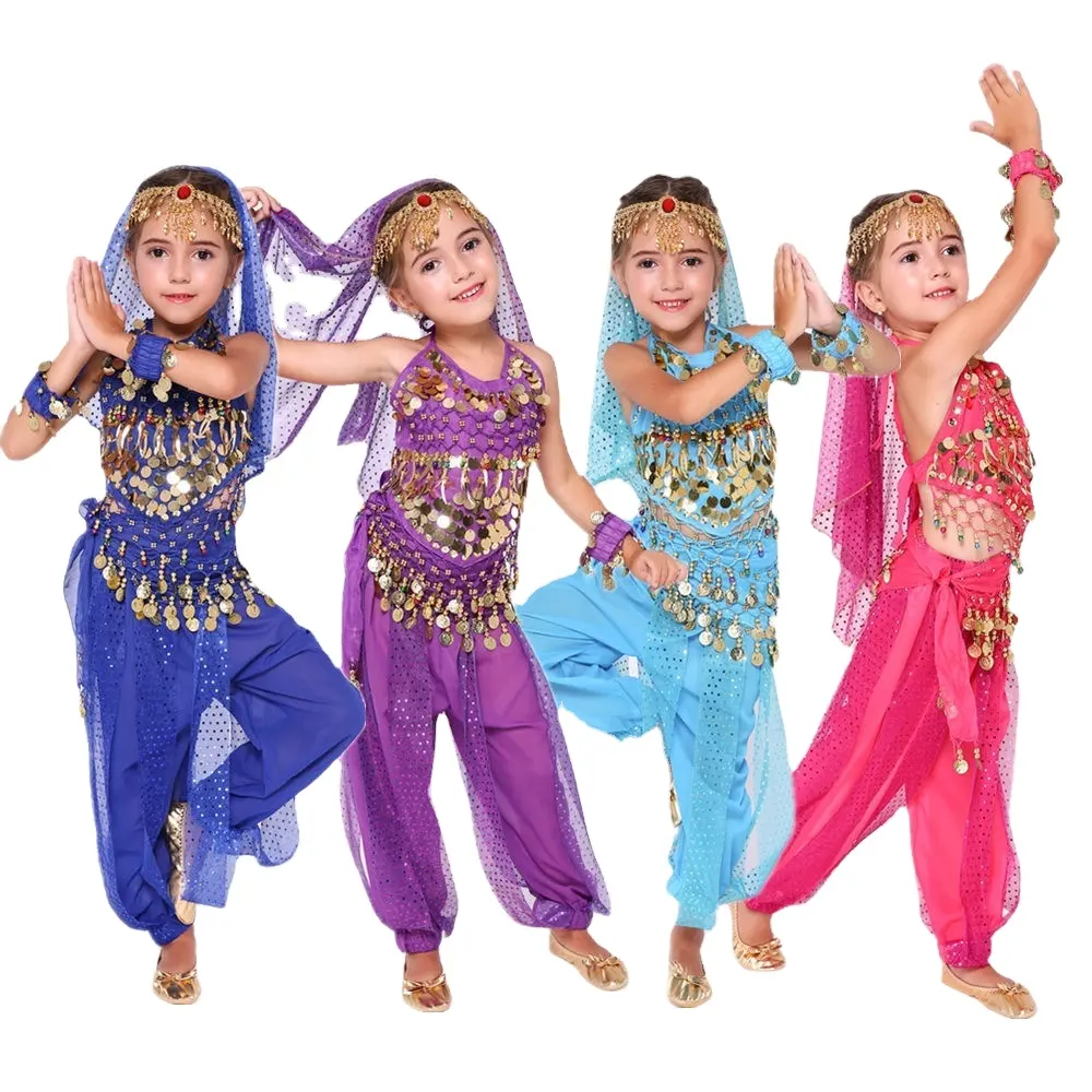 Göbek dans kostümü kız oryantal dans kostümü s uzun pantolon hint Indian elbise performans giyim göbek dans cıngıllı şal