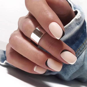 <span class=keywords><strong>Uñas</strong></span> postizas blancas de longitud media Manicura <span class=keywords><strong>francesa</strong></span> con diseño de estrella Puntas de <span class=keywords><strong>uñas</strong></span> postizas de doble tono azul y rosa Ombre - Product Image 3