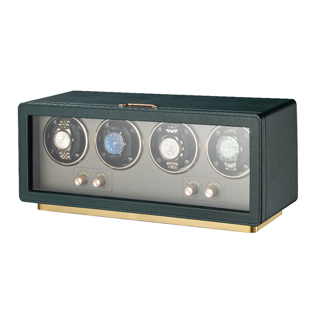 Luxury Automatic Watch Winder Box Green Black Leather LED Light Auto Stop Silent Mabuchi Motor Rotation Display Organizer