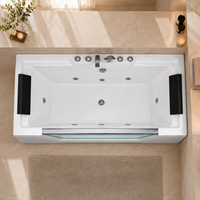 Baignoire en acrylique à jet d'eau de 1500 mm pour commande en gros, avec façade transparente encadrée et deux oreillers, pour projets commerciaux