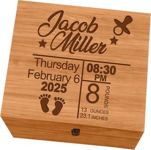Caja de memoria de madera grande personalizada con nombre personalizado, almacenamiento de recuerdo decorativo con tapa con bisagras para bebé - Product Image 1