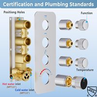 Système de Douche Double Homekicen avec Douchette à Main, Robinet et Valve Divertisseuse Thermostatique 3 Voies à Bouton Poussoir Indépendant