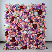 Mur de fleurs artificielles enroulable multicolore L36 – Mélange de fleurs en fausse soie vertes, roses, rouges, violettes, bleues et blanches pour un décor coloré