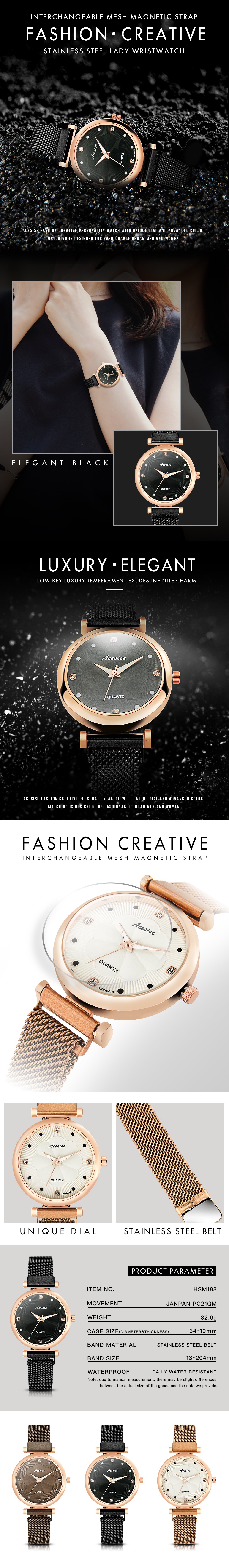 Luxury Women Magnet Watches Fashionable Ladies Quartz Wristwatches Casual Montre Femme Women's Magnet Buck Watch\