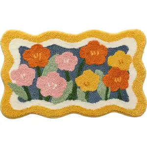 3D Lovely Flowers anti slip Bath Mat Friendly washable rug Fluffy Irregular Floral Cute shaggy Super Absorbent bathroom mat