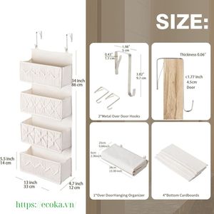 Organisateur de rangement suspendu à 4 niveaux en coton écologique rectangulaire de style bohème vietnamien avec design en macramé pour la chambre d'enfant - Product Image 3