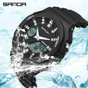 New Design SANDA 6016 30M Waterproof Led Analog-Digital Black Boys Digital Watch Rubber Band Luminous Date Display Sports Watch