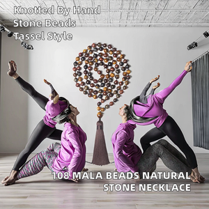 Collier de 108 perles Mala en Agate Vintage 8mm, Pierre Naturelle, pour Prière, Yoga, Méditation, Nœuds Faits Main, avec Pompon, Cadeau - Product Image 2