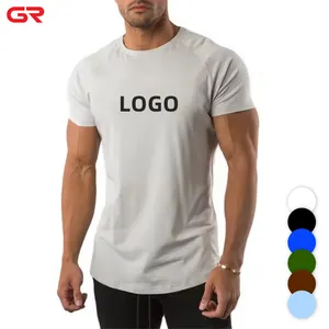 Kaus olahraga pria putih Gym ringan atletik poliester kaus pas badan otot menyerap kelembapan kualitas cepat kering